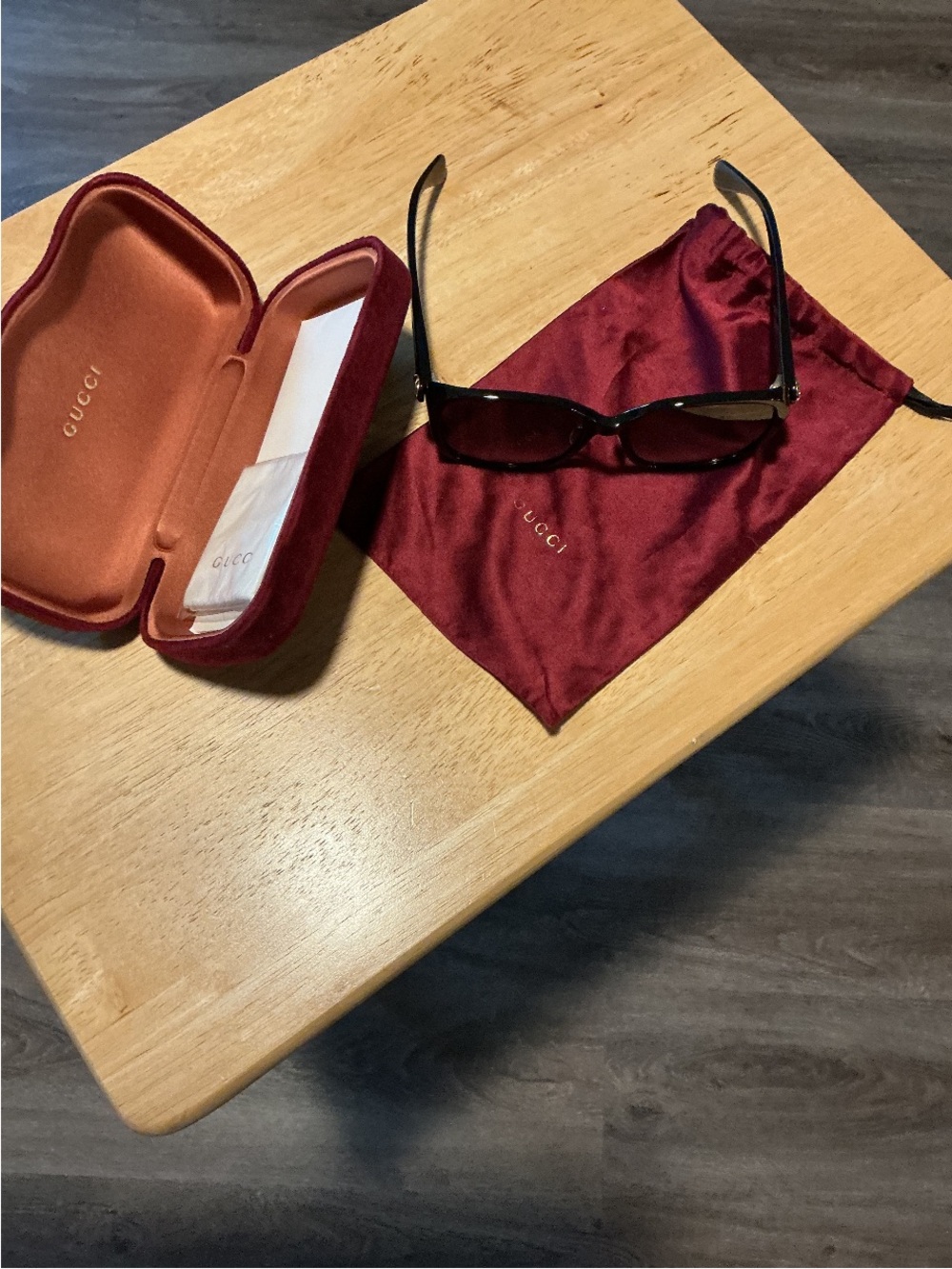 Gucci Black Sunglasses with Burgundy Case and Pouch